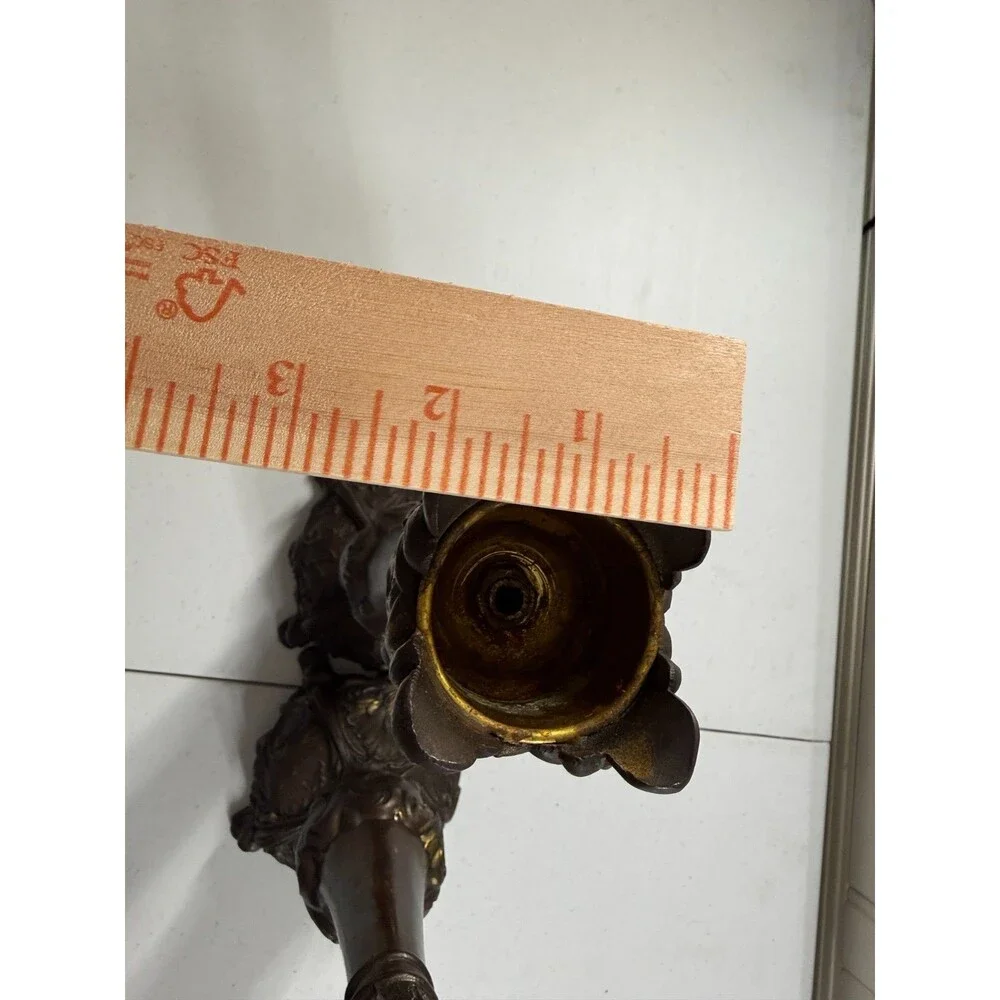 Vintage Rococo Revival Bronzed Spelter Candlesticks Pair 13” Gothic Victorian
